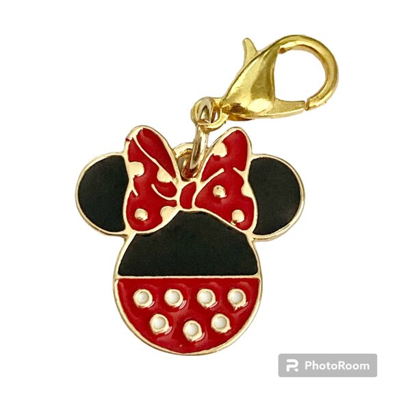 Disney Minnie Mouse Clip On Charm Red Bow Dots Enamel Zipper Pull Purse GoldTone - Picture 1 of 7
